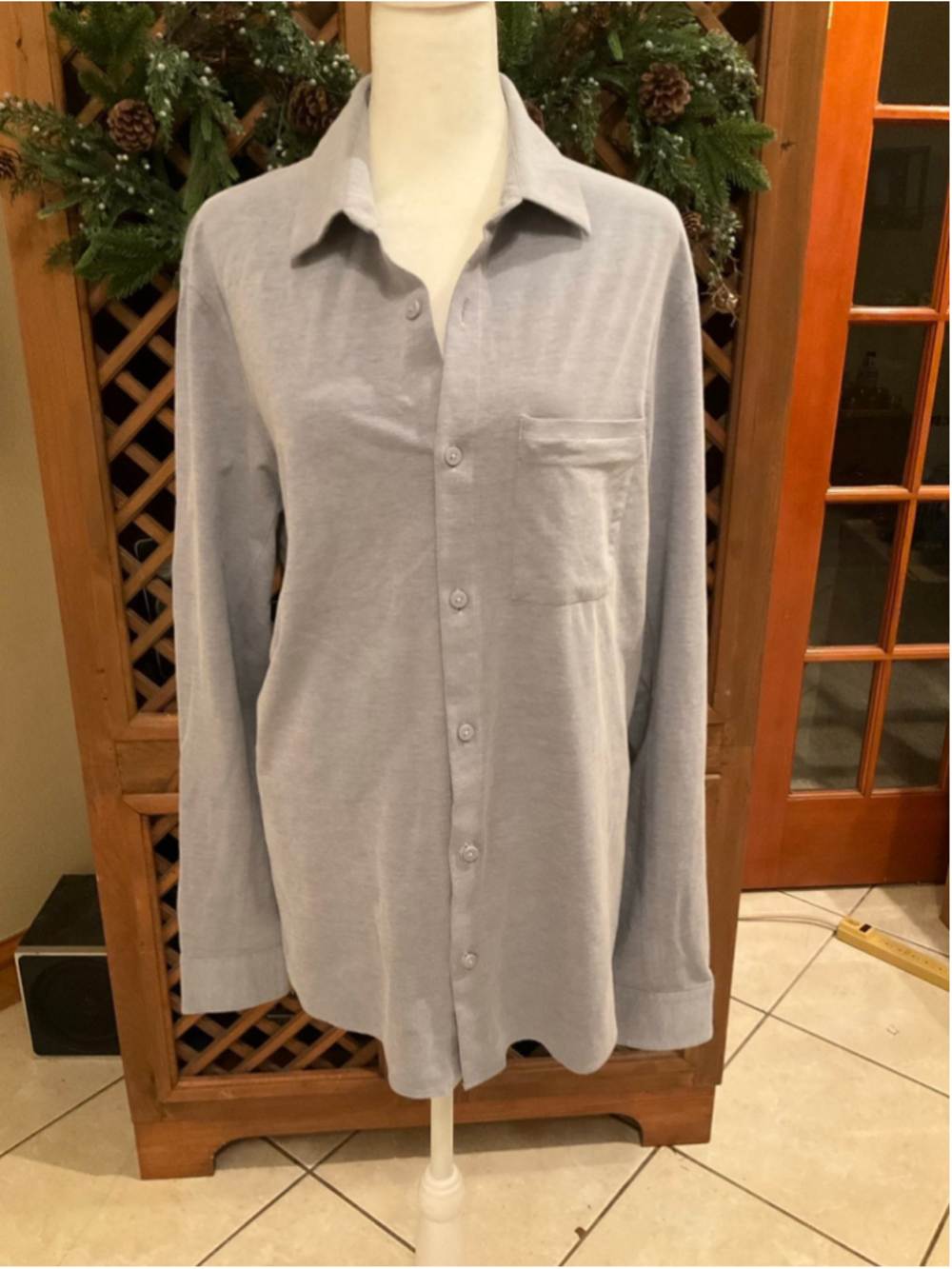 Lululemon Commission Athleisure Mens Large Gray Blue Long Sleeve Button Offfice